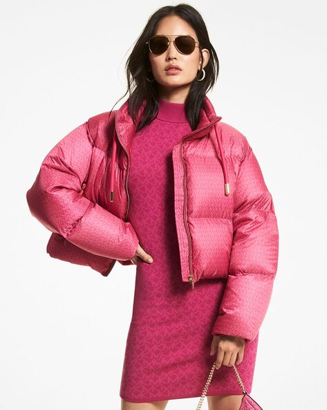 Buy Michael Kors Cropped Logo Print Quilted Puffer Jacket | Pink Color  Women | AJIO LUXE
