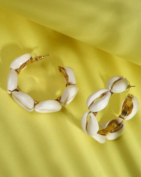 Monet Textured Rope Hoops and Small Shell Stud Earrings Pierced Gold Tone 2  Pair | eBay