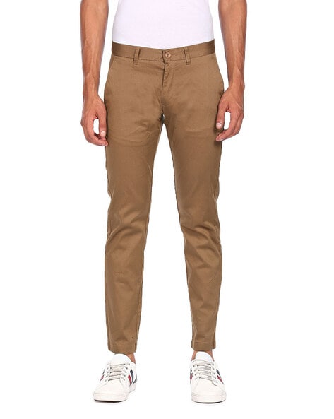 Buy Ruggers Khaki Slim Fit Flat Front Trousers for Mens Online  Tata CLiQ