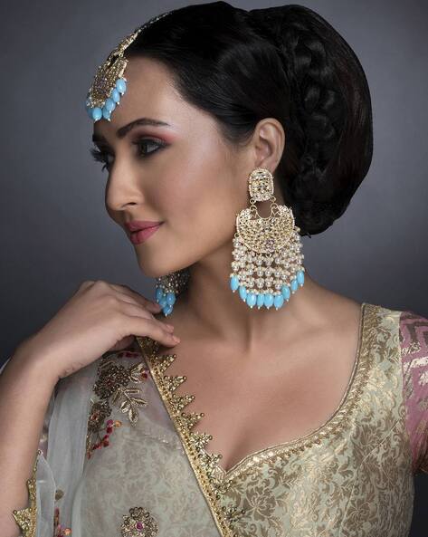 Traditional Kundan Pearl Earrings & Maang Tikka For Women (Te2501R) - I  Jewels - 3036940