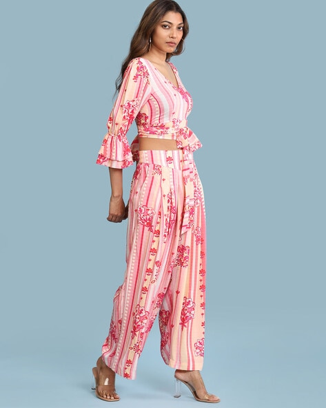 Printed Ladies Rayon Crop Top Palazzo Pant Set, Machine Wash, Size