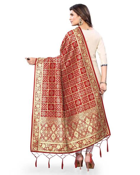 Jaanvi fashion Women's Bandhani Floral Woven Silk Dupatta With