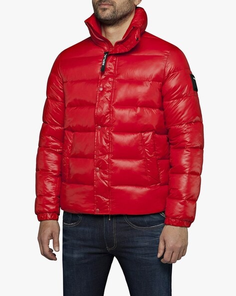 Mens shiny cheap red puffer jacket