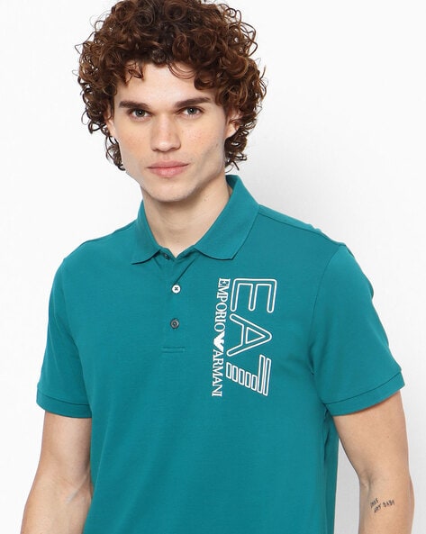 Buy EA7 Emporio Armani Brand Print Polo T-shirt | Green Color Men | AJIO  LUXE