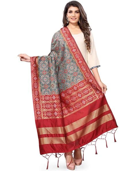 Woven Silk Dupatta with Tassels Price in India