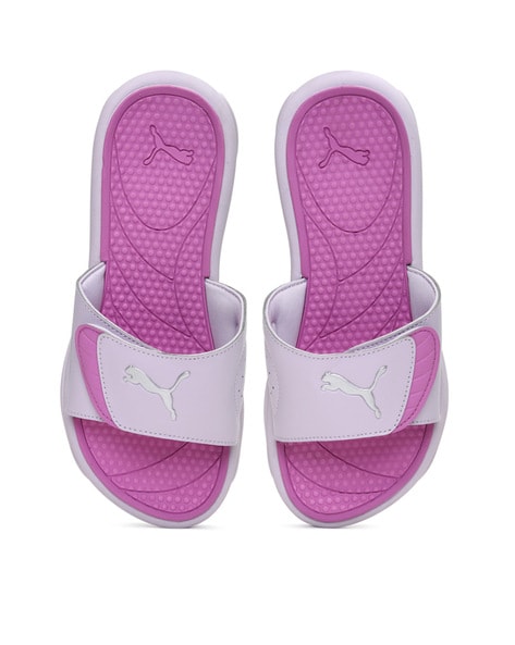 purple jordan flip flops