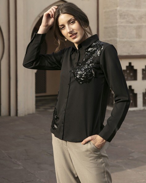 Black Embellished Shirt 3944206.htm - Buy Black Embellished Shirt  3944206.htm online in India