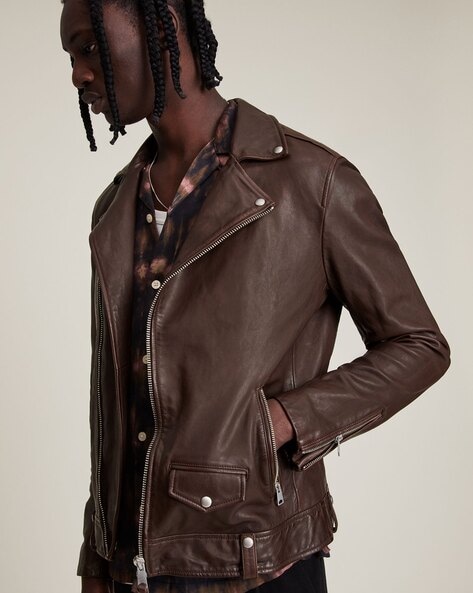 All saints oxblood on sale leather jacket mens