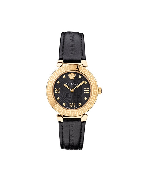 Versace black leather watch hot sale