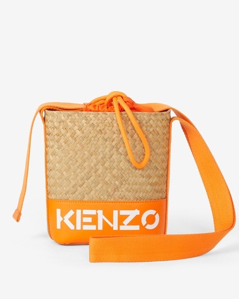 Logo Print Straw Bucket Bag