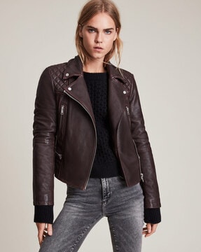 Buy ALL SAINTS Cargo Leather Regular Fit Quilted Biker Jacket