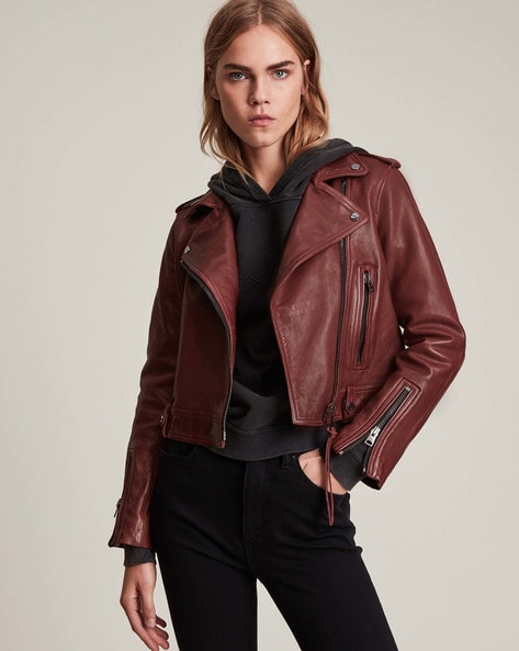 All saints burgundy outlet leather jacket