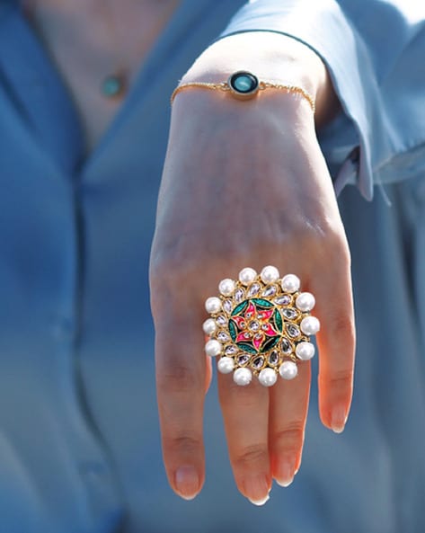 Buy Efulgenz Kundan Ring for Women Wedding Bridal Crystal Oval Ring Jewelry  Openable Adjustable Big Finger Ring Fashion Party Jewelry for Women ,White  Online at Best Prices in India - JioMart.