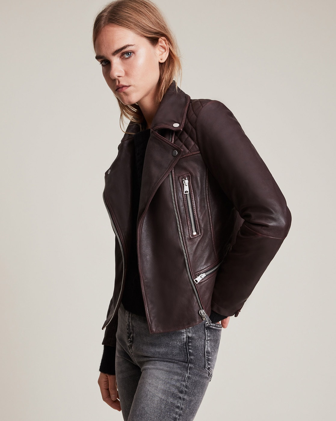 Cargo Quilted Leather Biker Jacket