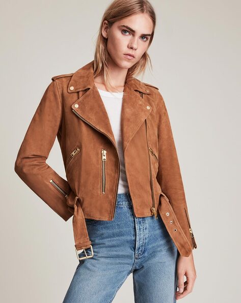 Buy ALL SAINTS Balfern Suede Slim Fit Biker Jacket With Waist Belt