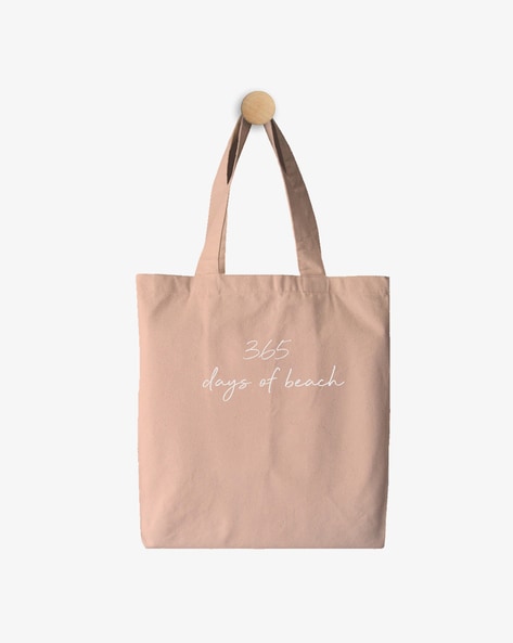 Typographic Print Tote Bag with Shoulder Straps