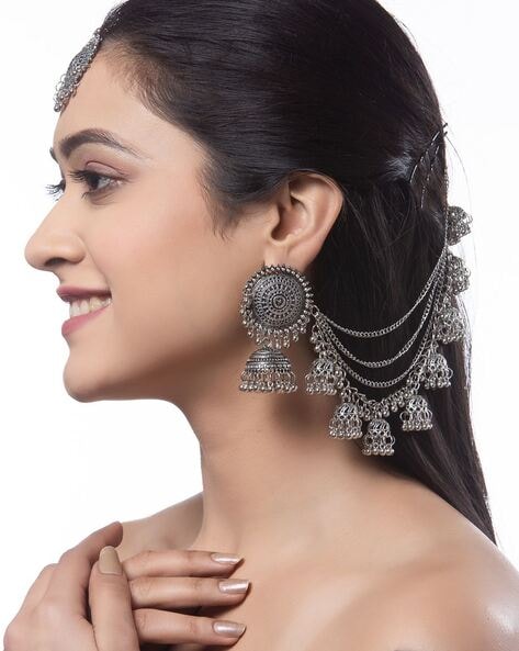 Silver Jhumka, Ethnic Silver Oxidized Indian Trendy Earrings – AryaFashions