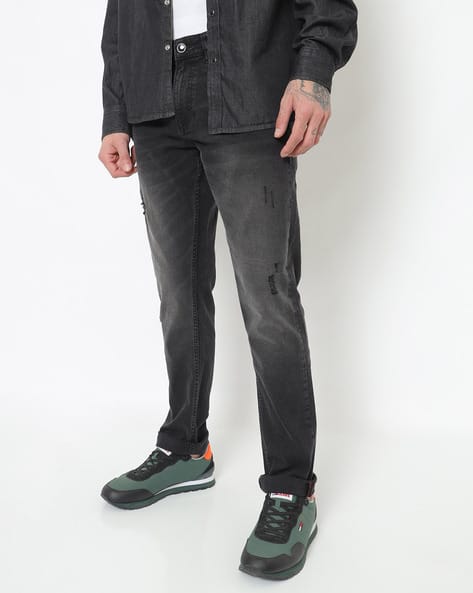 Low-Rise Slim Fit Distressed Jeans