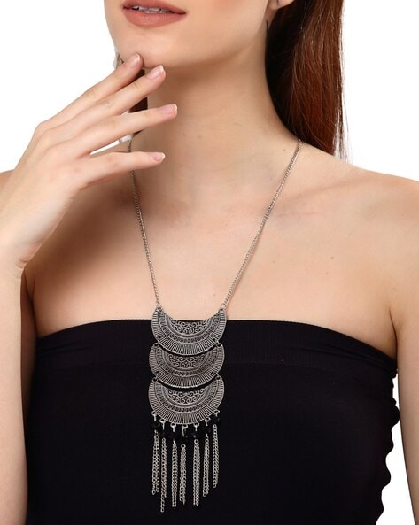 Party Wear Oxidised Silver Necklace with Earrings for Womens