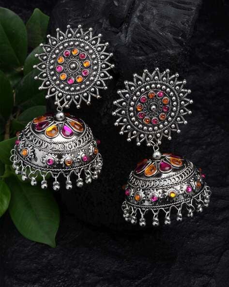 Buy Yotog Traditional Long Big Size Silver Black Oxidised Jhumka Earrings  for Women (Style10_Silver) at Amazon.in