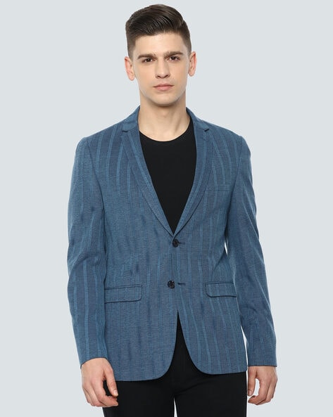 Striped Slim Fit Blazer with Flap Pockets