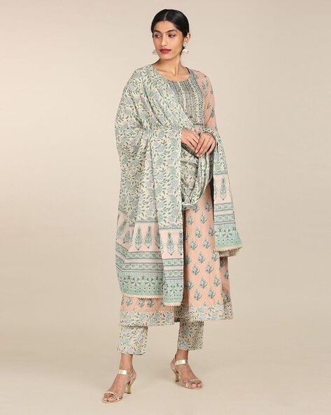 Floral Print Flared Kurta Pants with Dupatta Set