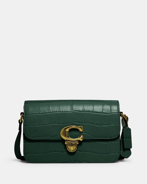 Buy Coach Studio Croc-Embossed Shoulder Bag | Green Color Women | AJIO LUXE