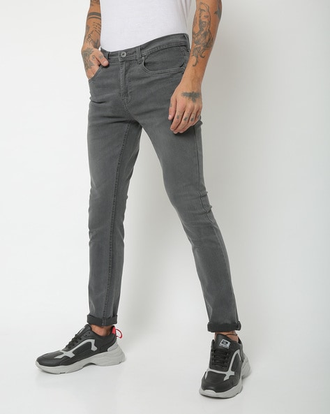 Light Grey Denim Solid Baggy Fit Jeans