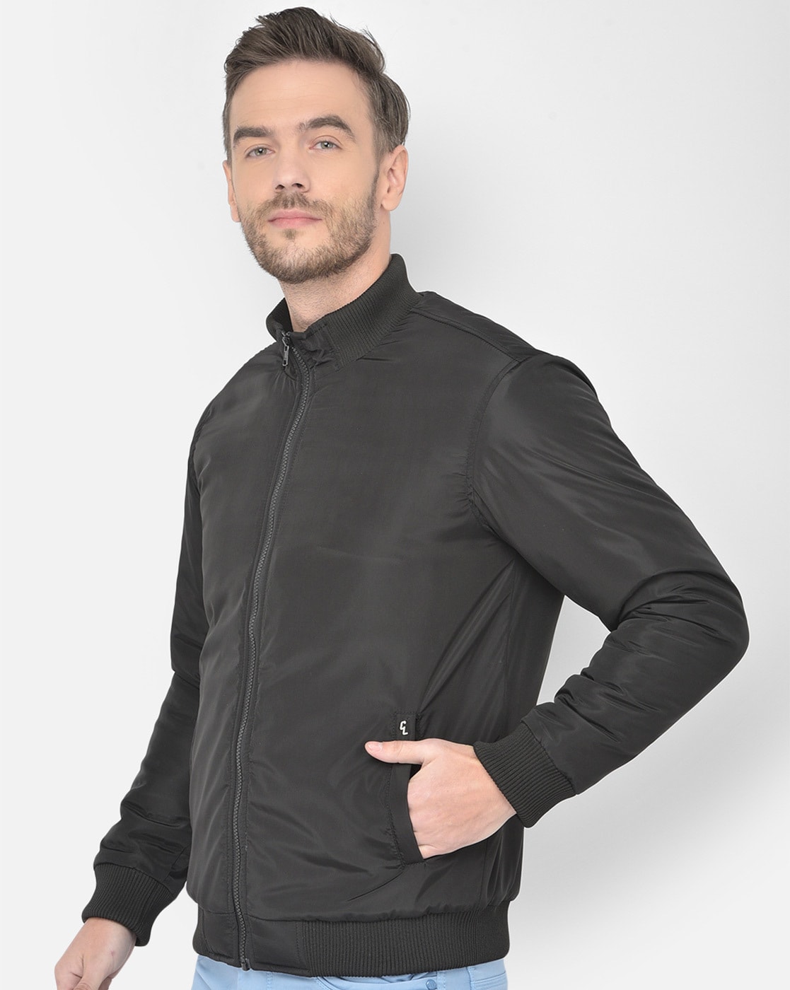 Buy REX STRAUT JEANS Mens Zip Through Neck Solid Bomber Jacket | Shoppers  Stop