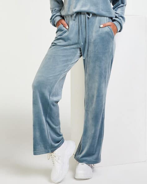 Velour Track Pants with Elasticated Drawstring Waist