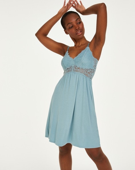 Pure Cotton Self Design Strappy Night Dress