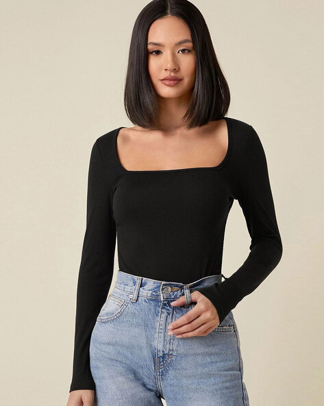 black square neck blouse