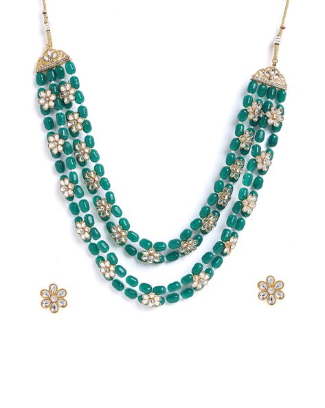 Multi layer semi precious and brass beads necklace - Sriethnics