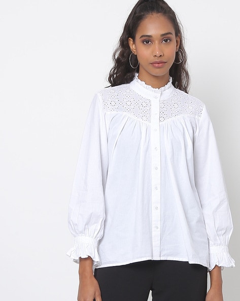 Buy White Schiffli T-Shirt for Women Online