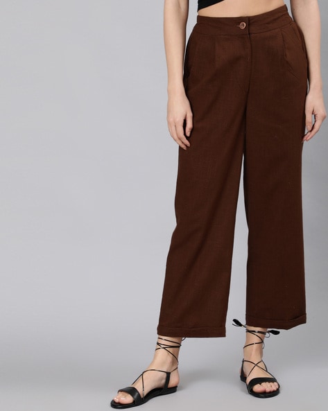 Buy Brown Wide-Leg Pants With Tie-Up Online - Label Ritu Kumar India Store  View