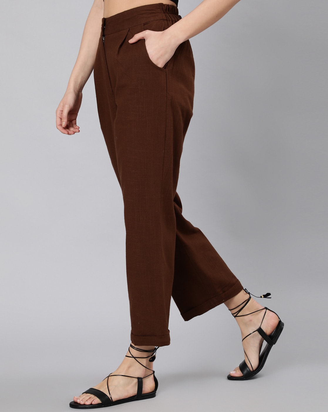 Mid rise brown trouser for women