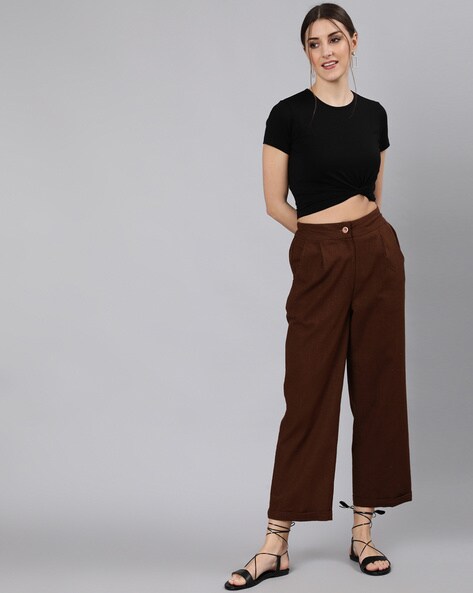 Mango Charlie Wide Leg Trousers Dark Brown 4