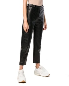 Buy Selected Femme SLFMARIE MW LEATHER PANTS B NOOS  Black  Nellycom