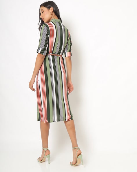 Olive green outlet striped dress