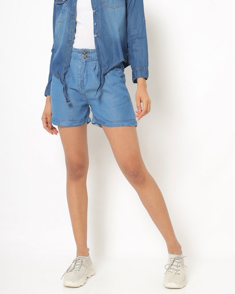 Buy High-Rise Denim Shorts with Tie-Up Waist Online at Best Prices in India  - JioMart.
