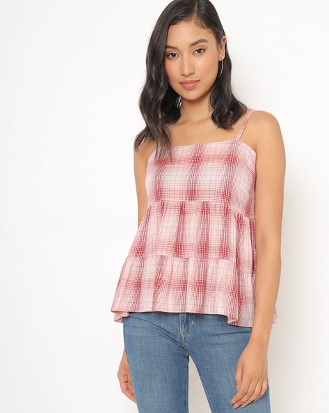 Pink Gingham Babydoll Top