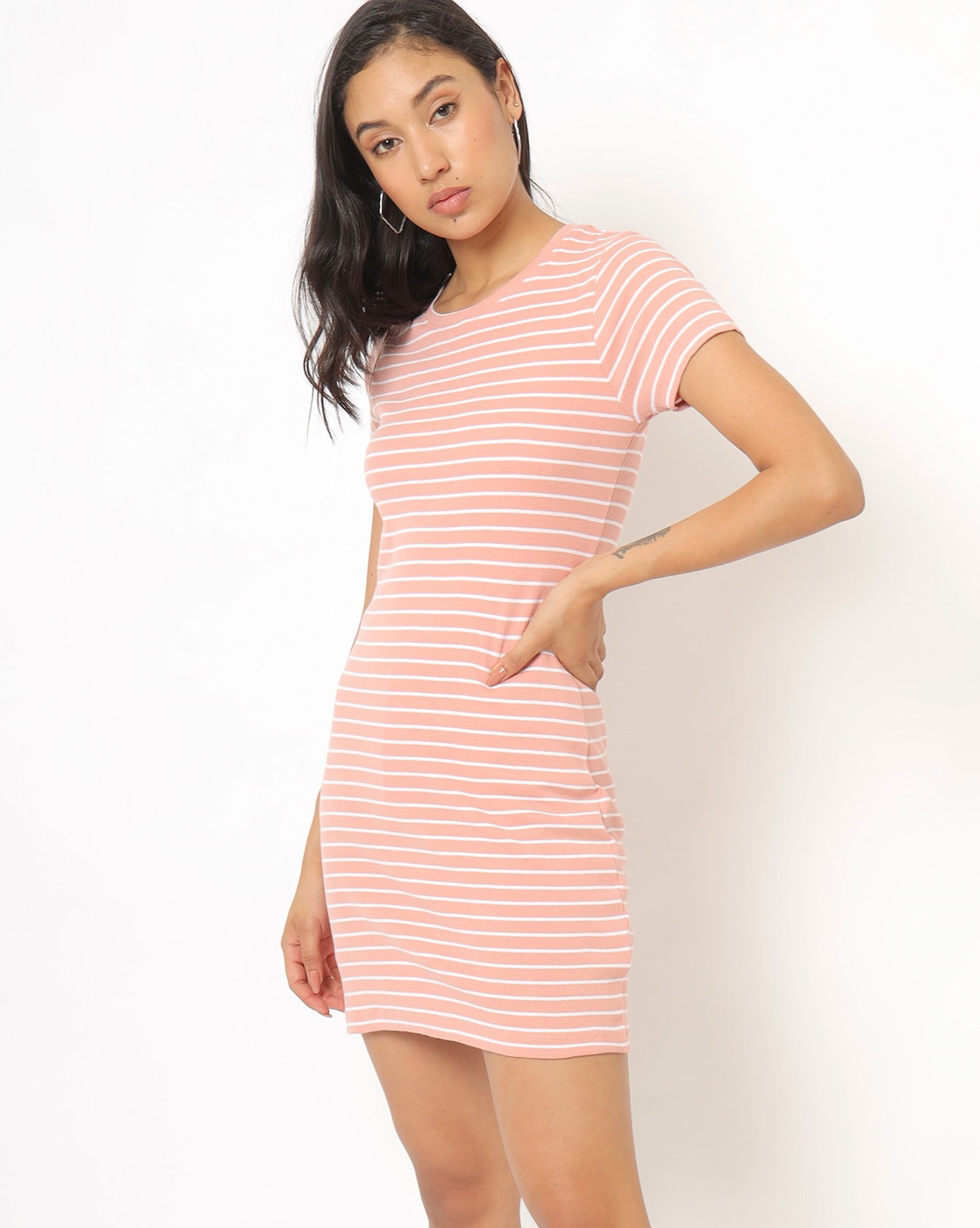 Pink striped shop t shirt dress