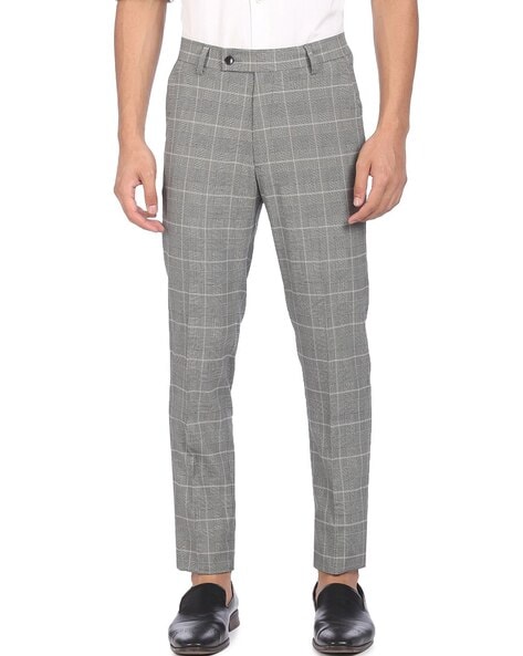 Mango - Tie Front Cropped Check Trousers - Grey / S on Designer Wardrobe