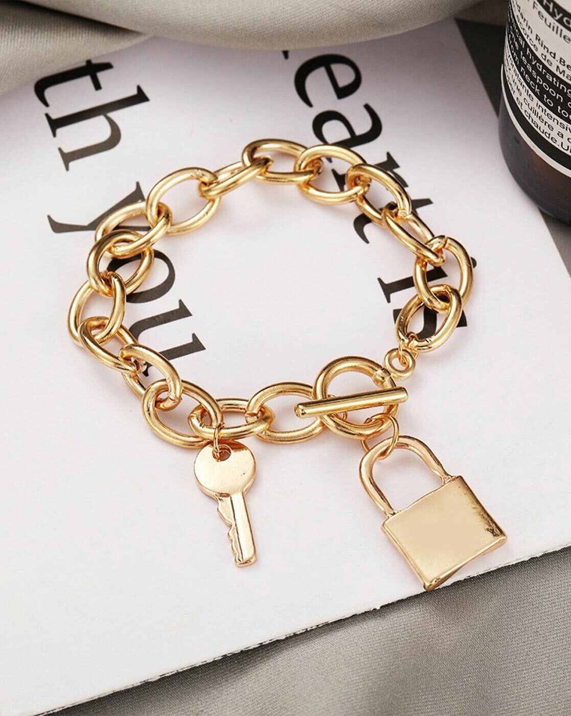 Lock Enamel Luxury 18K Gold Stainless Steel Kada Bracelet for Women – ZIVOM