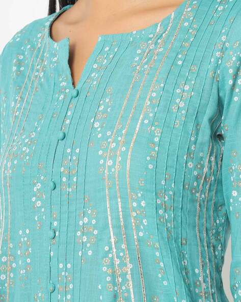 Pintuck Printed Flared Kurta Set view 3