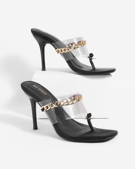 Nicely Pad Lock Chain Strap High Heels Metal Toe Tip Shoes Black | eBay