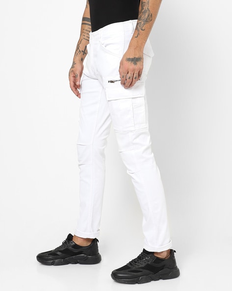 Buy cfzsyyw Mens Cargo Pants Slim Casual Plain Jogger Pant Trousers  Sweatpants White S at Amazonin