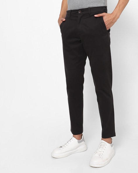 Buy KRYPTIC Mens Black Solid Cotton Blend Tapered fit Cropped Formal Trouser  at Amazon.in
