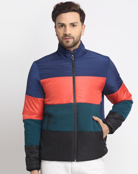 Colorblock puffer clearance jacket