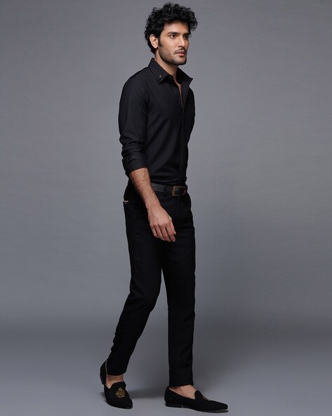 Buy SN by Shantanu and Nikhil Slim Fit Shirt with Leather  Velvet  Black  Color Men  AJIO LUXE